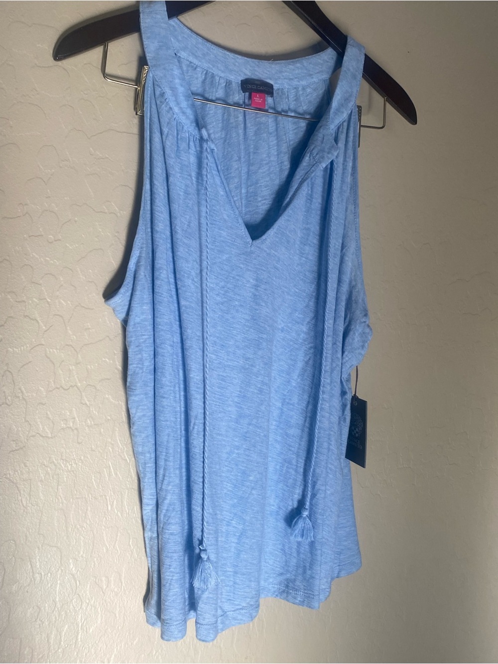 Vince Camuto Light Blue Sleeveless V-Neck Tank with Tie Accents